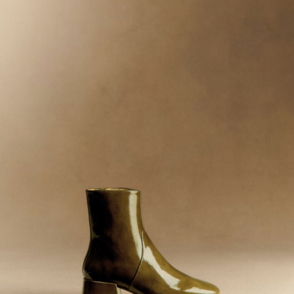Sezane Paulette Low Boots Patent Olive Green - Size 8 - Picture 5 of 6